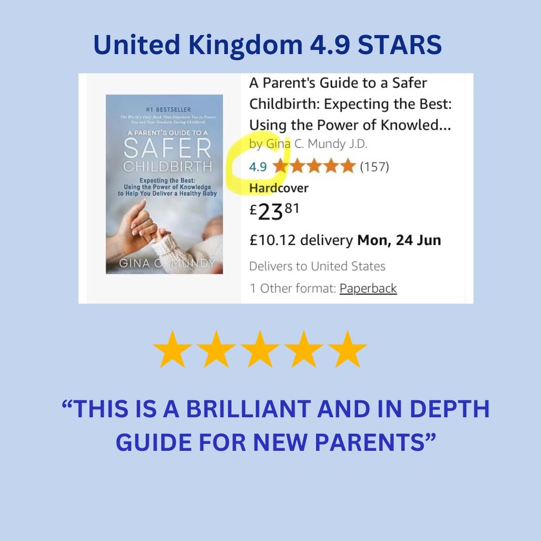 United Kingdom Amazon listing — A Parent's Guide to a Safer Childbirth, 4.9 stars