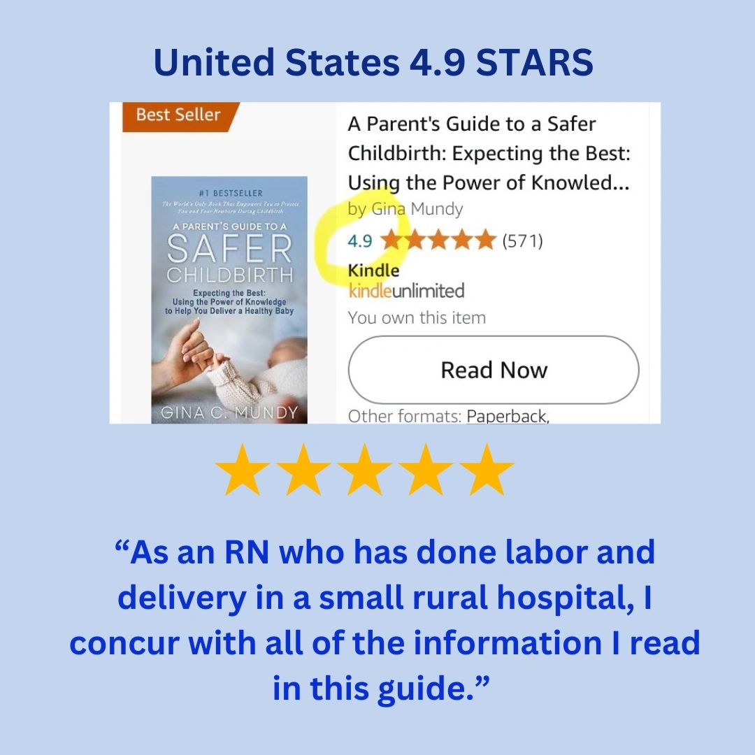 United States Amazon listing — A Parent's Guide to a Safer Childbirth, 4.9 stars