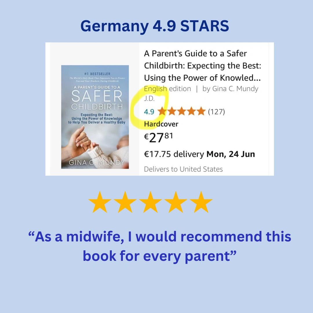 Germany Amazon listing — A Parent's Guide to a Safer Childbirth, 4.9 stars