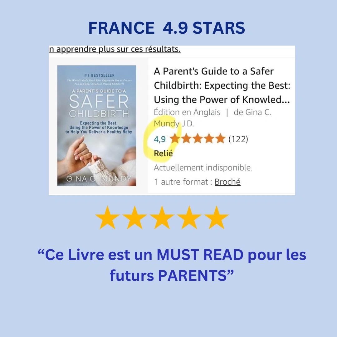 France Amazon listing — A Parent's Guide to a Safer Childbirth, 4.9 stars